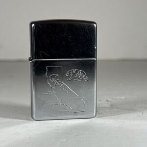 Vintage 1998 Zippo California Bear & Map Engraving Silver Lighter RARE‎